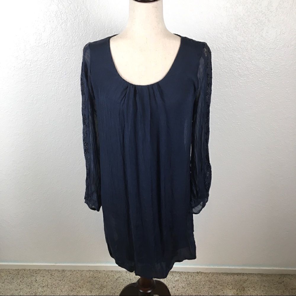 NWT Carla Conti navy silk & lace dress XS‎